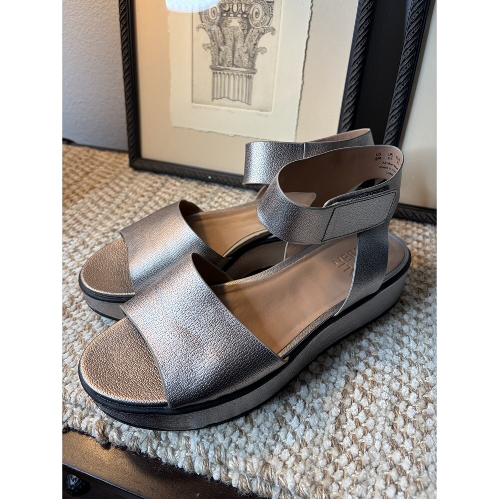 Naturalizer Sandals Womens 9M Camry Ankle Strap Gunmetal Gray PLATFORM EUC
